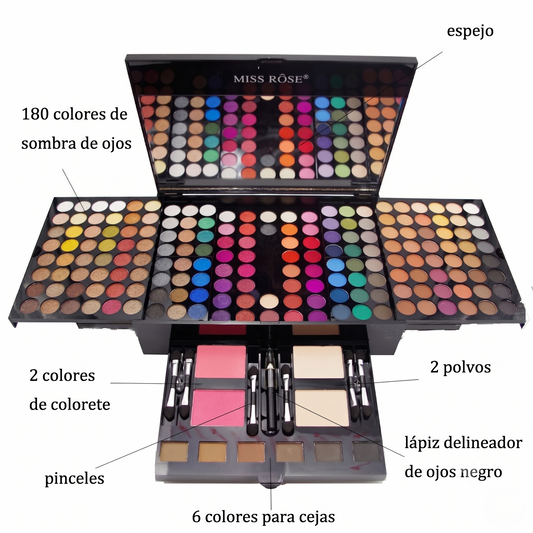 Set de 180 sombras de ojos y coloretes con estuche de maquillaje