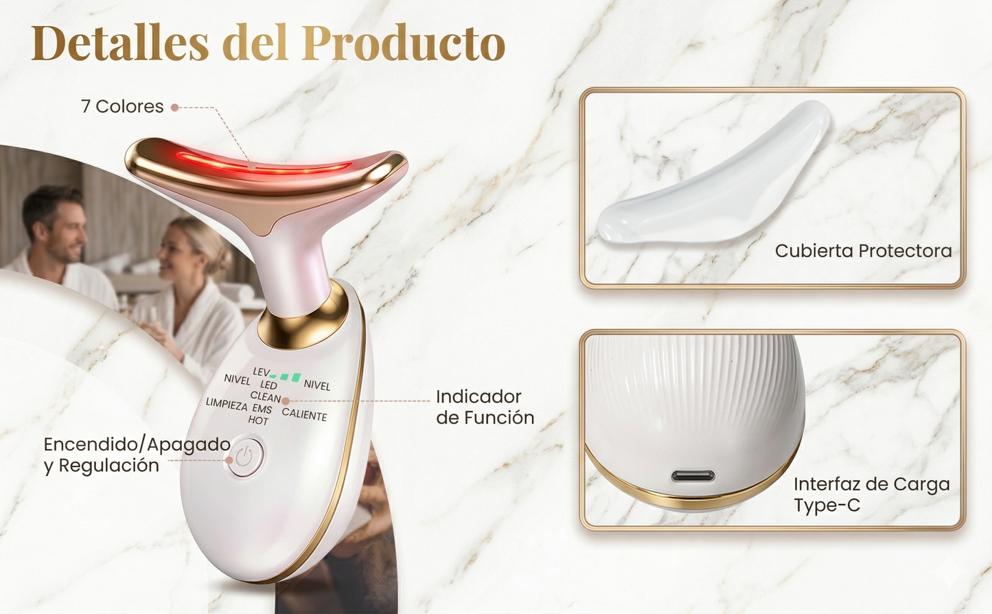 Masajeador Cuello y Rostro Lifting LED 7 Colores | Antiarrugas y Reafirmante