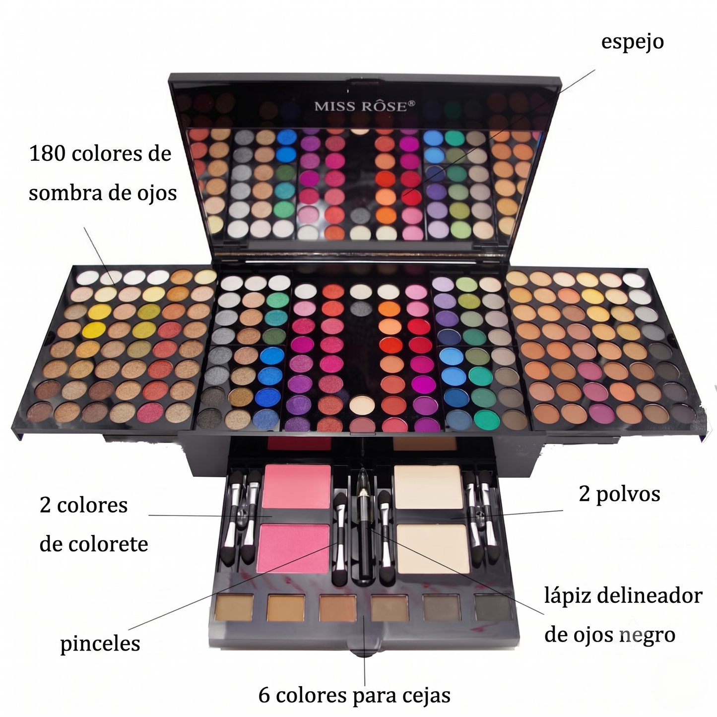 Set de 180 sombras de ojos y coloretes con estuche de maquillaje